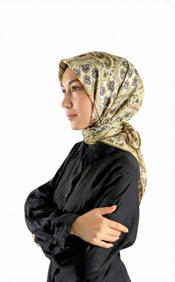 Green Crown Pattern Twill Silk Scarf 