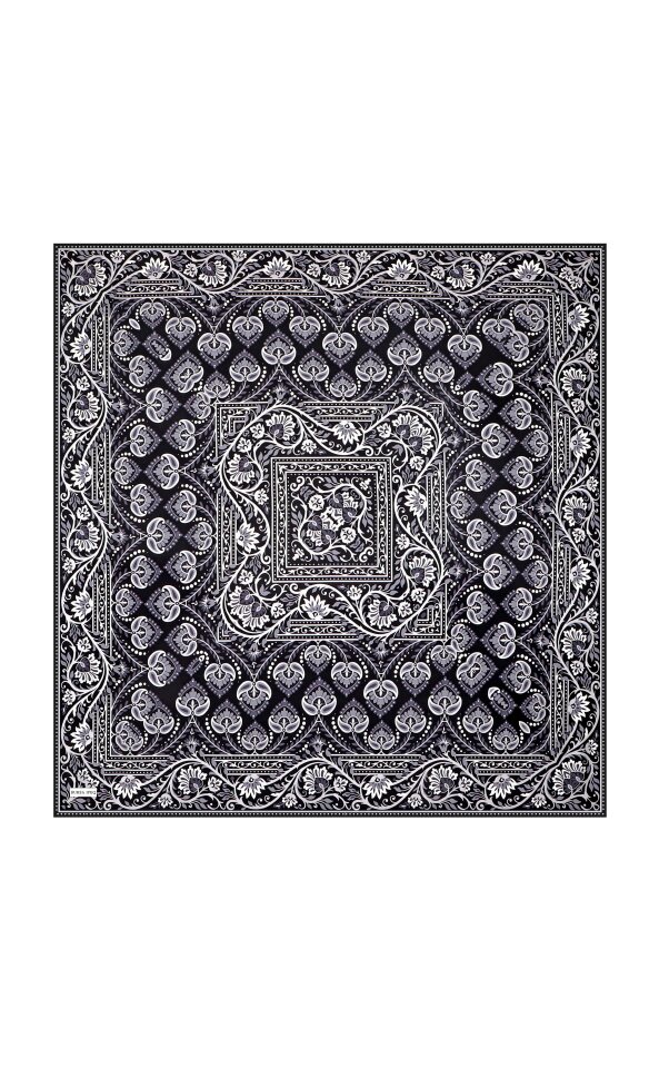 Grey Crown Pattern Twill Silk Scarf - 2