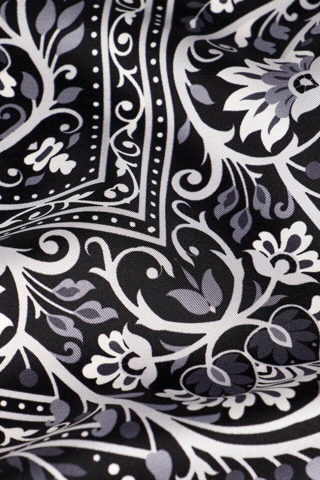 Grey Crown Pattern Twill Silk Scarf - 3