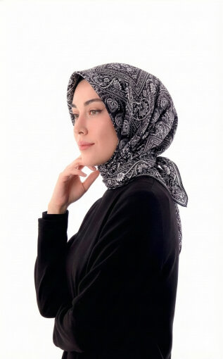 Grey Crown Pattern Twill Silk Scarf 