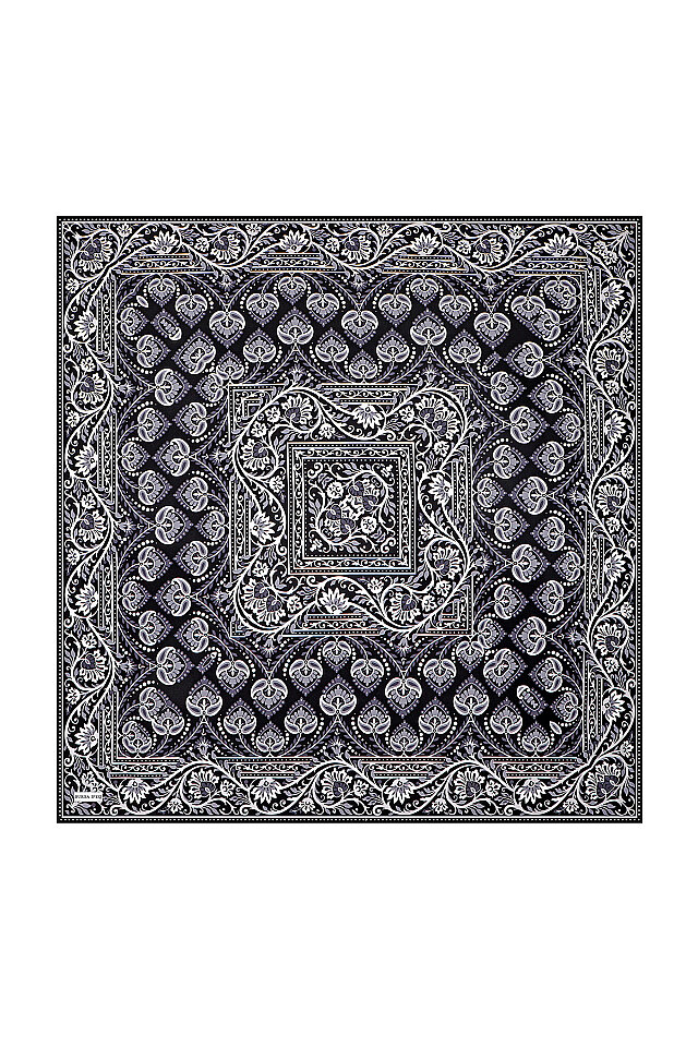 Grey Crown Pattern Twill Silk Scarf - 1