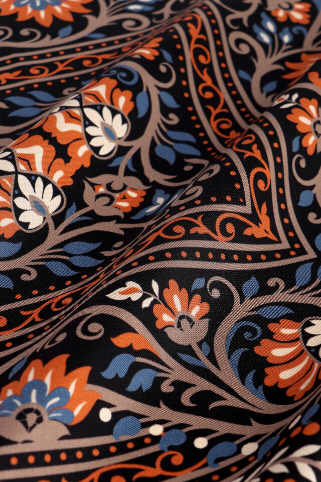 Orange Crown Pattern Twill Silk Scarf - 3