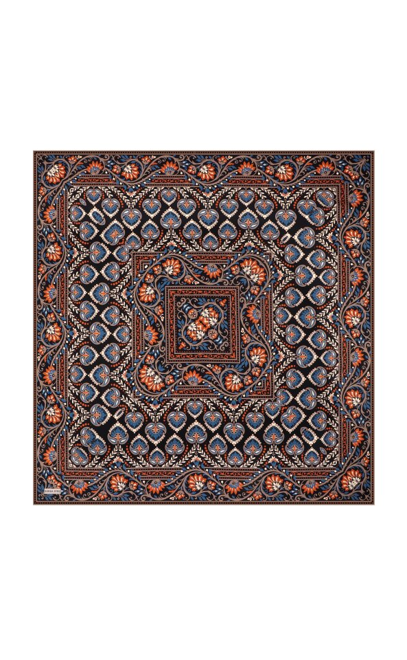 Orange Crown Pattern Twill Silk Scarf - 2