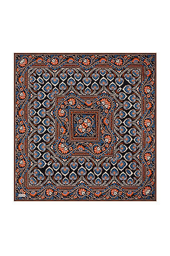 Orange Crown Pattern Twill Silk Scarf 
