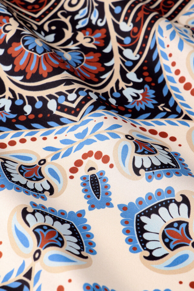 Turquoise Crown Pattern Twill Silk Scarf - 3