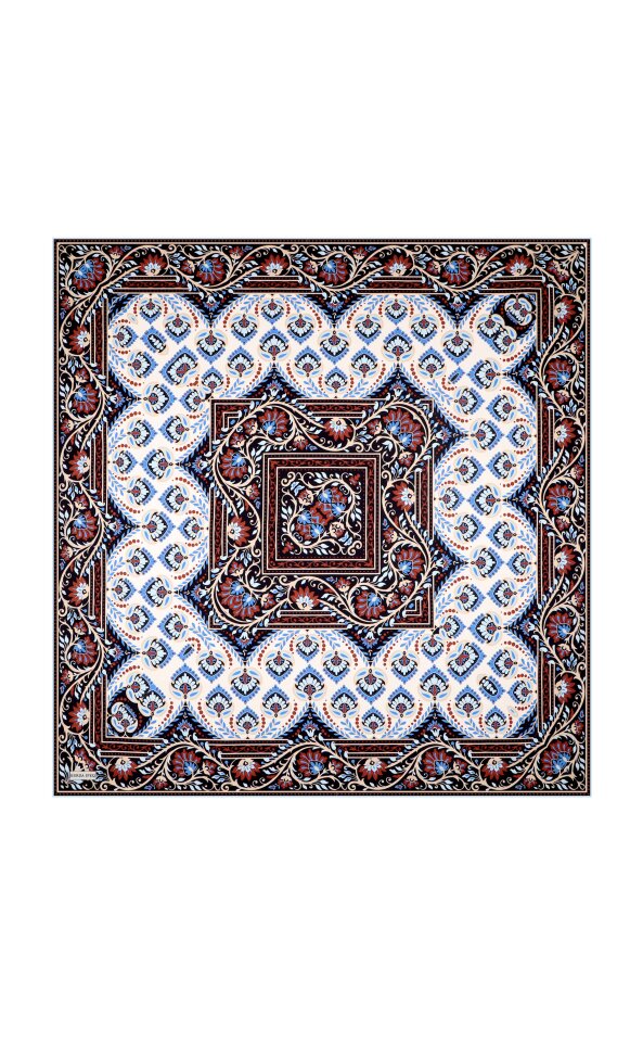 Turquoise Crown Pattern Twill Silk Scarf - 2