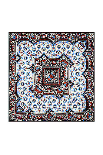 Turquoise Crown Pattern Twill Silk Scarf 