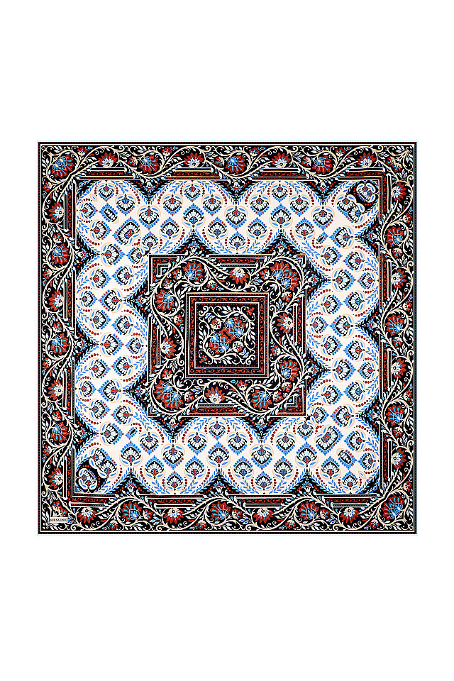 Turquoise Crown Pattern Twill Silk Scarf 