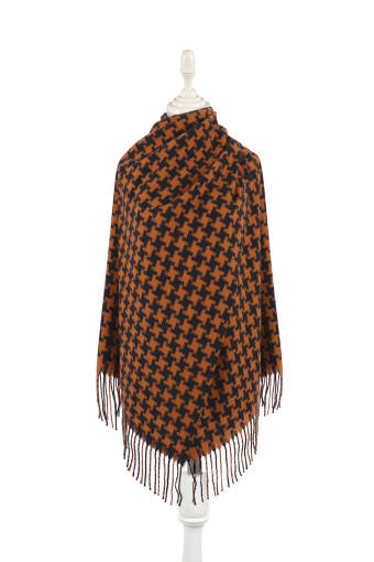 Tan Houndstooth Pattern Winter Shawl 