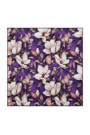 Dark Purple Narcissus Pattern Silk Handkerchief 