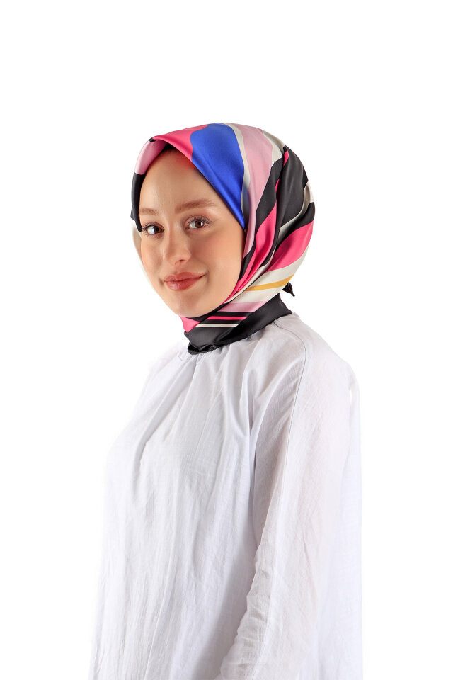 Pembe Dalga Desen Twill İpek Eşarp - Bursa İpek