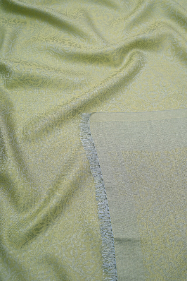 Açık Yeşil Damask Desen Jakarlı İpek Şal - 3