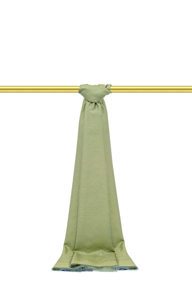 Açık Yeşil Damask Desen Jakarlı İpek Şal - Bursa İpek