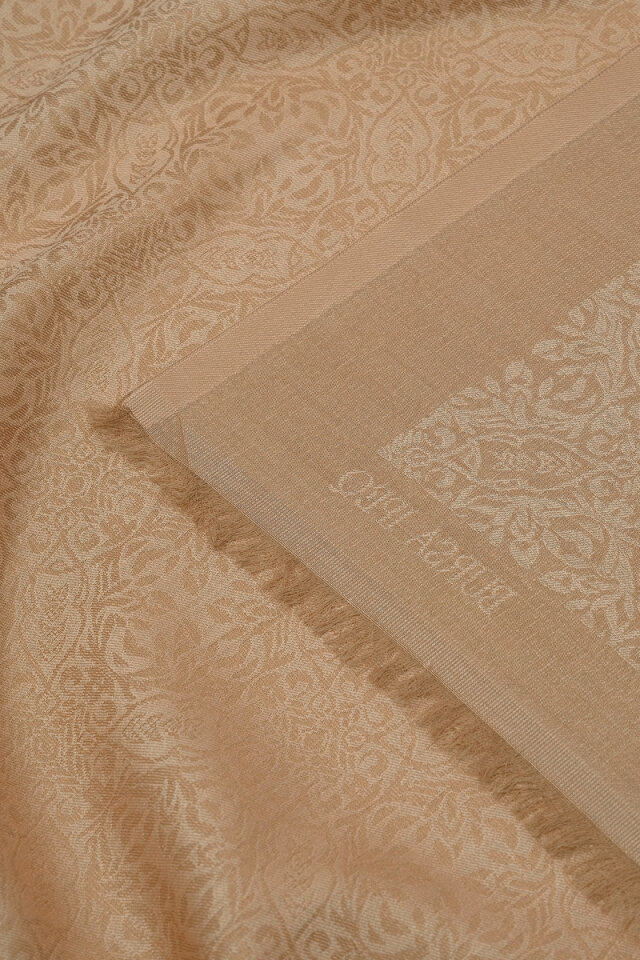 Bej Damask Desen Jakarlı İpek Şal - 3