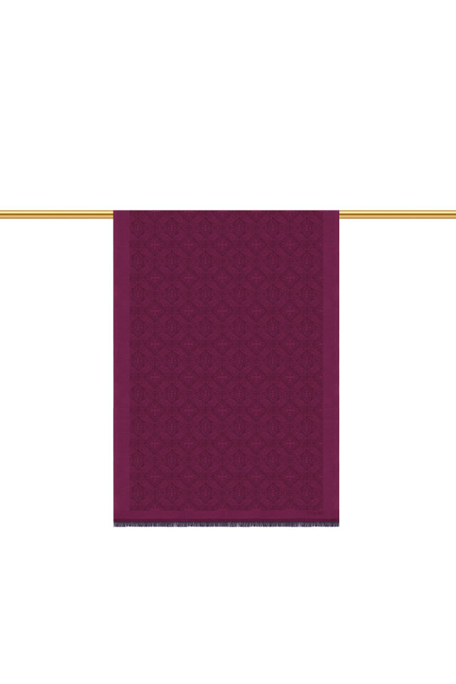 Fuşya Damask Desen Jakarlı İpek Şal 