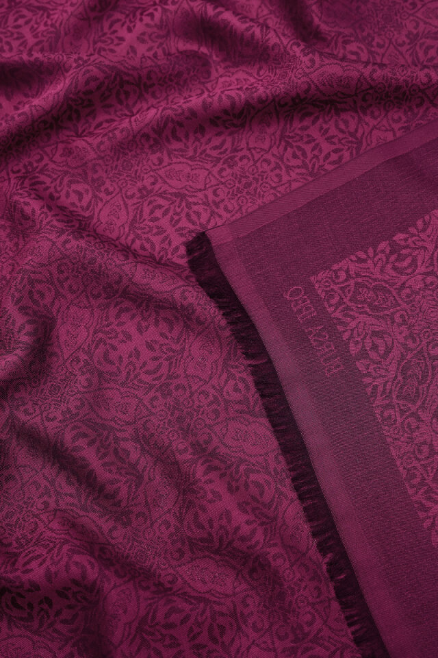 Fuşya Damask Desen Jakarlı İpek Şal - 3