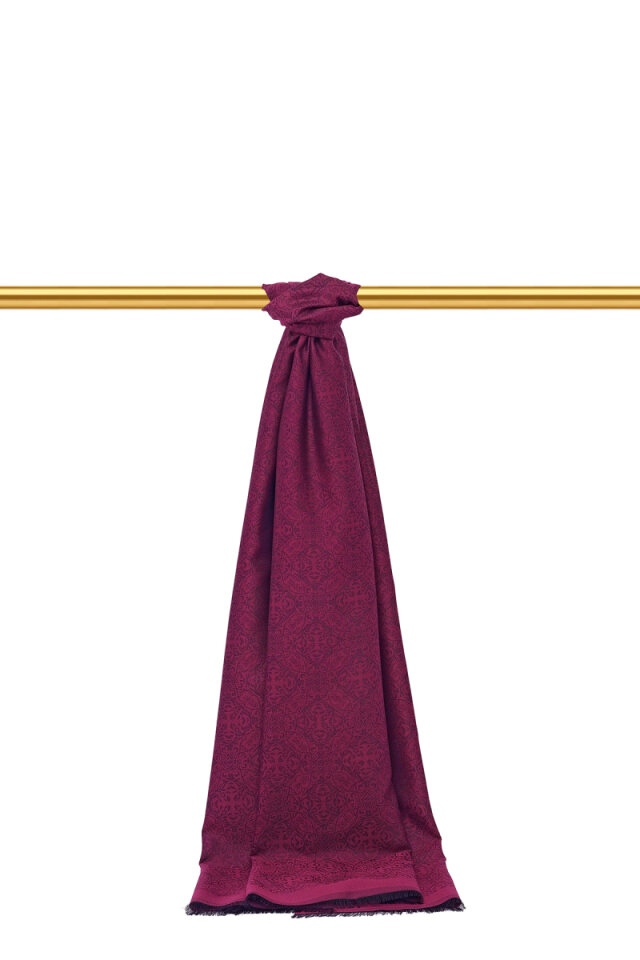 Fuşya Damask Desen Jakarlı İpek Şal 