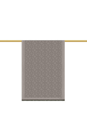 Gri Damask Desen Jakarlı İpek Şal 