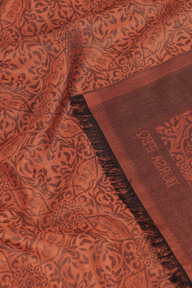 Kiremit Damask Desen Jakarlı İpek Şal - 3