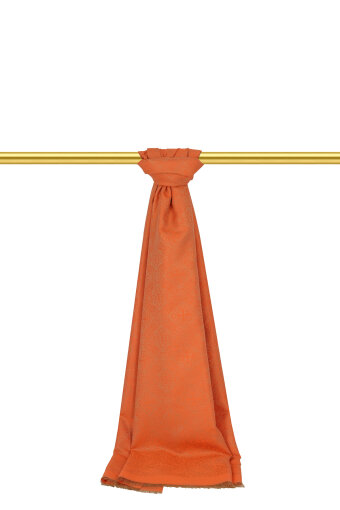 Koyu Şeftali Damask Desen Jakarlı İpek Şal 