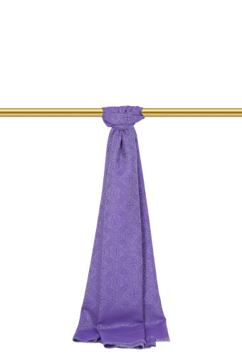 Mor Damask Desen Jakarlı İpek Şal 