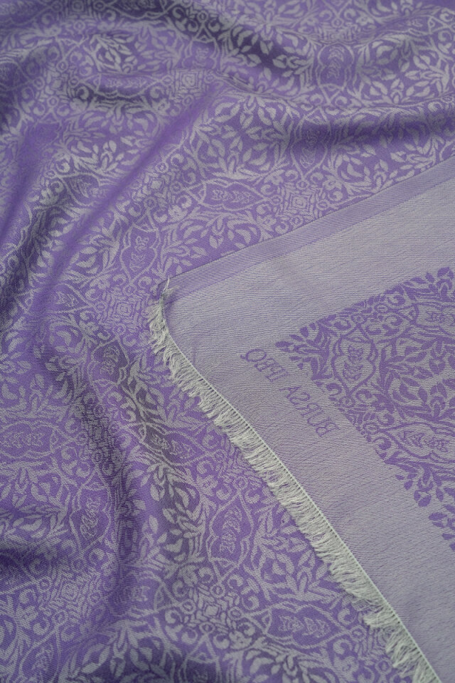 Mor Damask Desen Jakarlı İpek Şal - 3