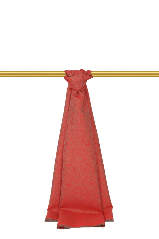 Narçiçeği Damask Desen Jakarlı İpek Şal 