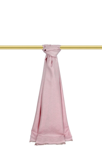 Pudra Damask Desen Jakarlı İpek Şal 