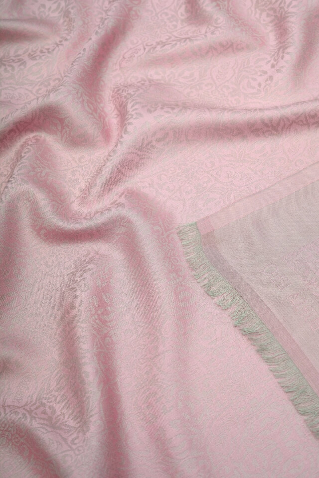 Pudra Damask Desen Jakarlı İpek Şal - 3