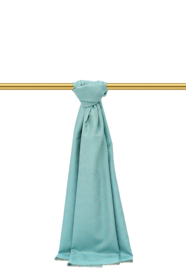 Su Yeşil Damask Desen Jakarlı İpek Şal 