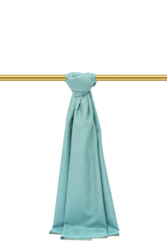 Su Yeşil Damask Desen Jakarlı İpek Şal 