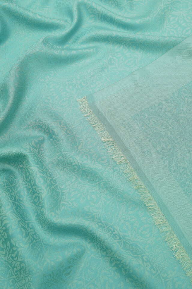 Su Yeşil Damask Desen Jakarlı İpek Şal - 3