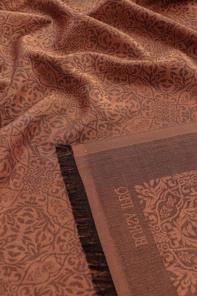 Tarçın Damask Desen Jakarlı İpek Şal - 3
