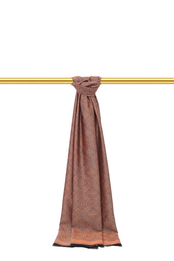 Tarçın Damask Desen Jakarlı İpek Şal 