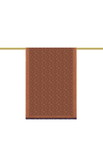 Tarçın Damask Desen Jakarlı İpek Şal 