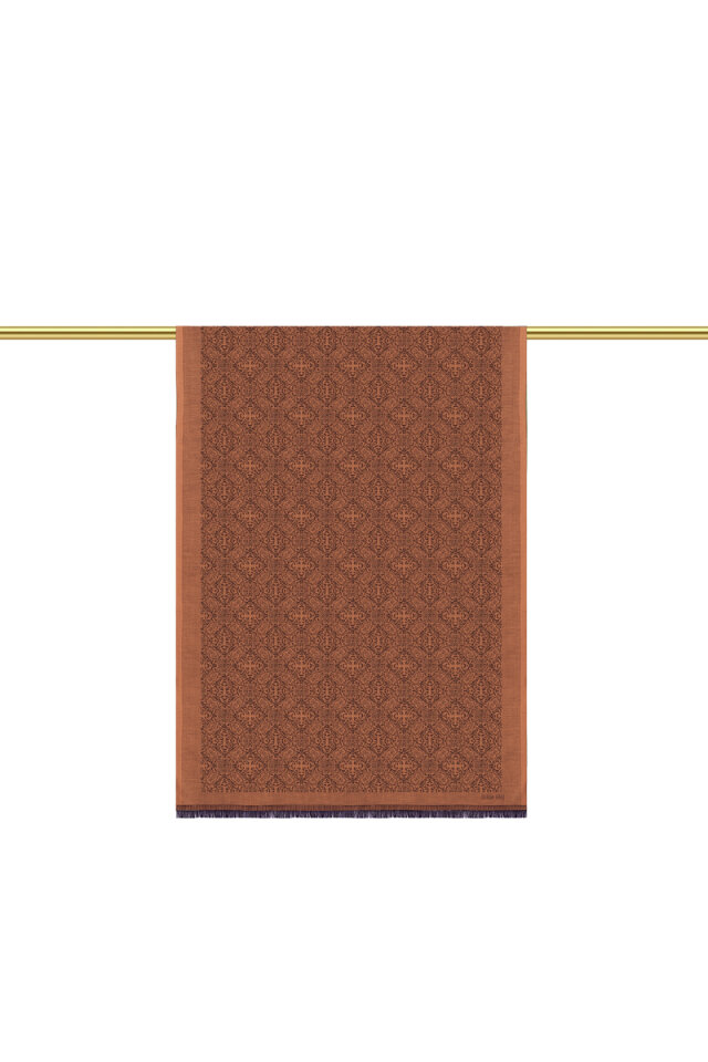 Tarçın Damask Desen Jakarlı İpek Şal - 2