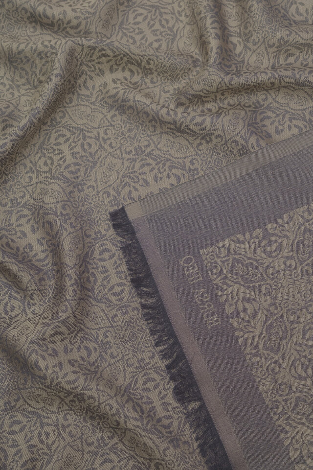 Vizon Damask Desen Jakarlı İpek Şal - 3