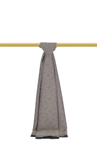 Vizon Damask Desen Jakarlı İpek Şal 