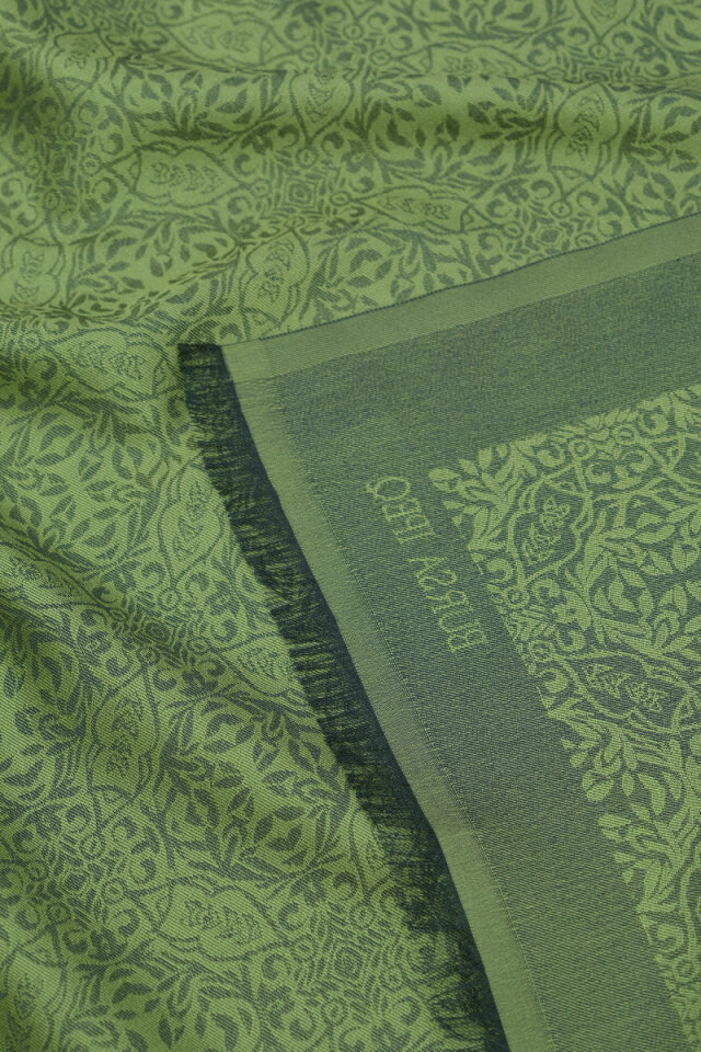 Yeşil Damask Desen Jakarlı İpek Şal - 3