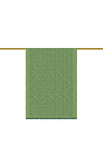 Yeşil Damask Desen Jakarlı İpek Şal 