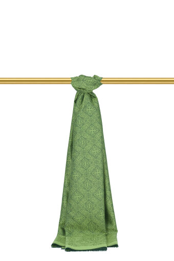 Yeşil Damask Desen Jakarlı İpek Şal 