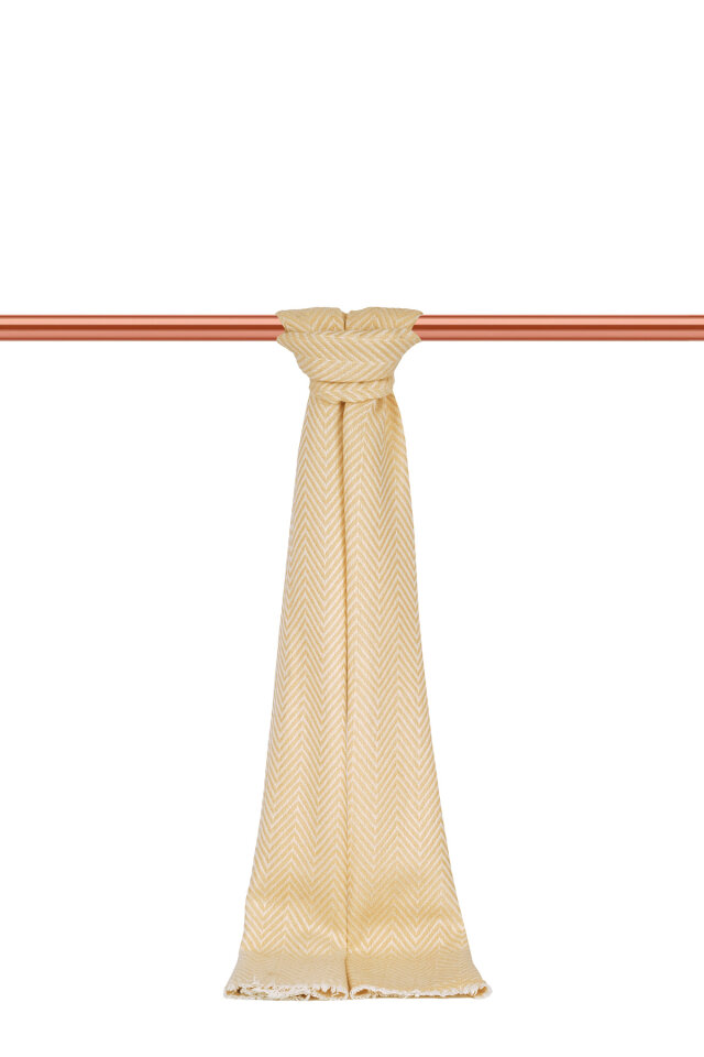 Ekru Bej Desenli Dar Yün Kaşkol - Bursa İpek