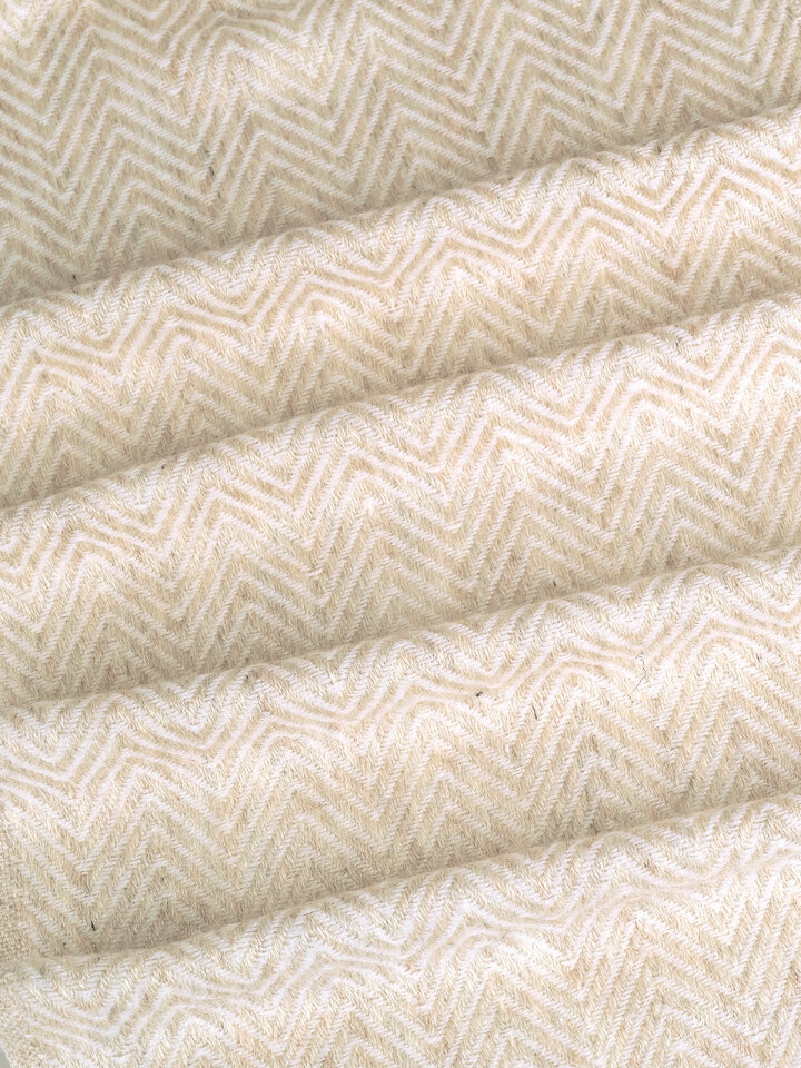 Ekru Krem Desenli Dar Yün Kaşkol - 3