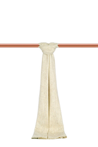 Ekru Krem Desenli Dar Yün Kaşkol 