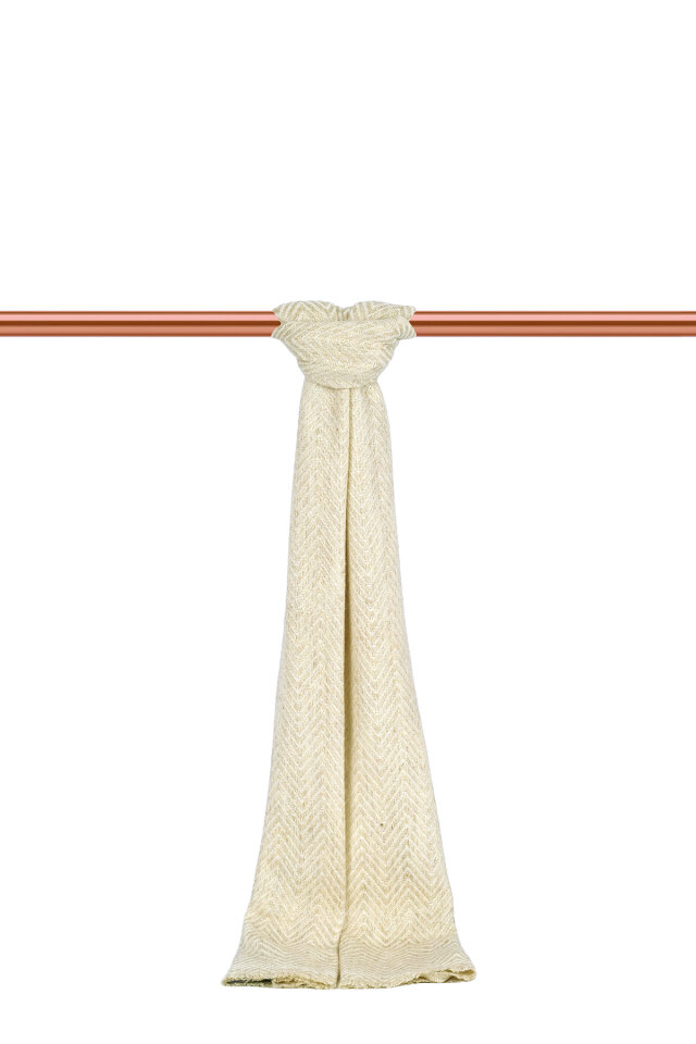 Ekru Krem Desenli Dar Yün Kaşkol - Bursa İpek