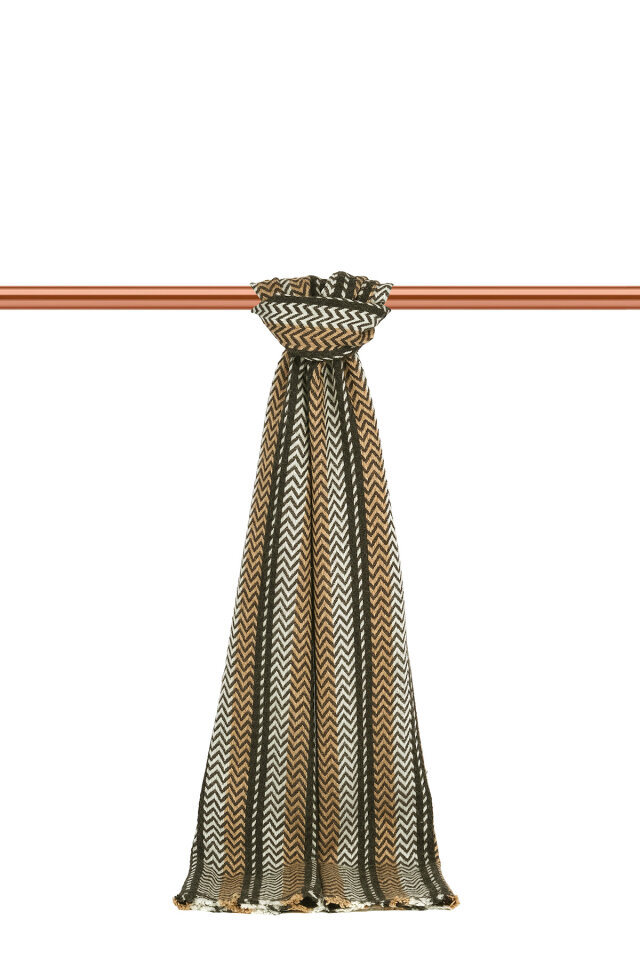 Füme Bej Desenli Dar Yün Kaşkol - Bursa İpek