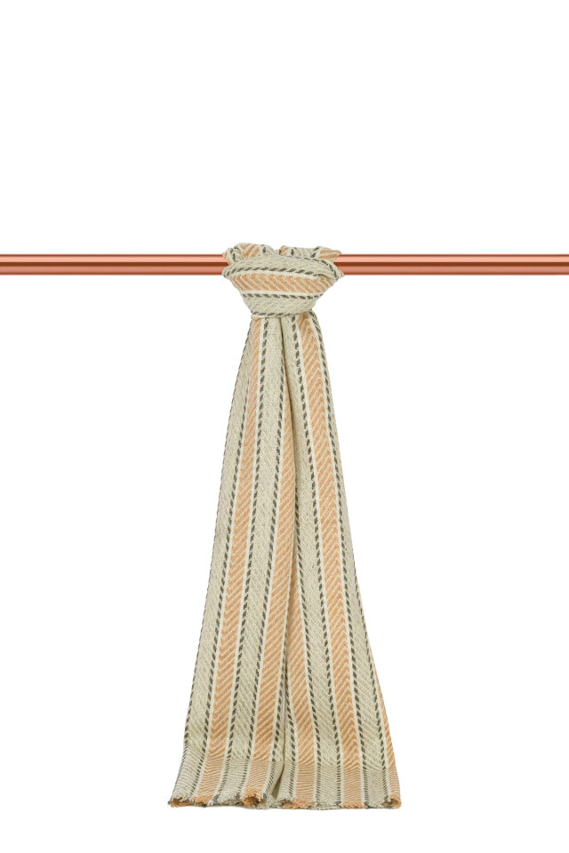 Krem Bej Desenli Dar Yün Kaşkol - Bursa İpek