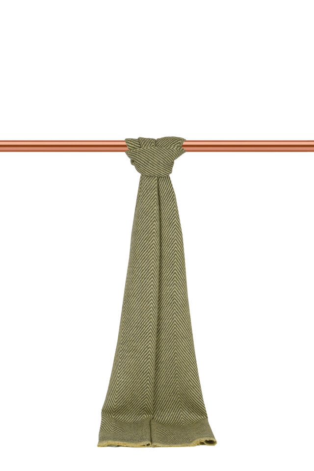 Sarı Füme Desenli Dar Yün Kaşkol - Bursa İpek