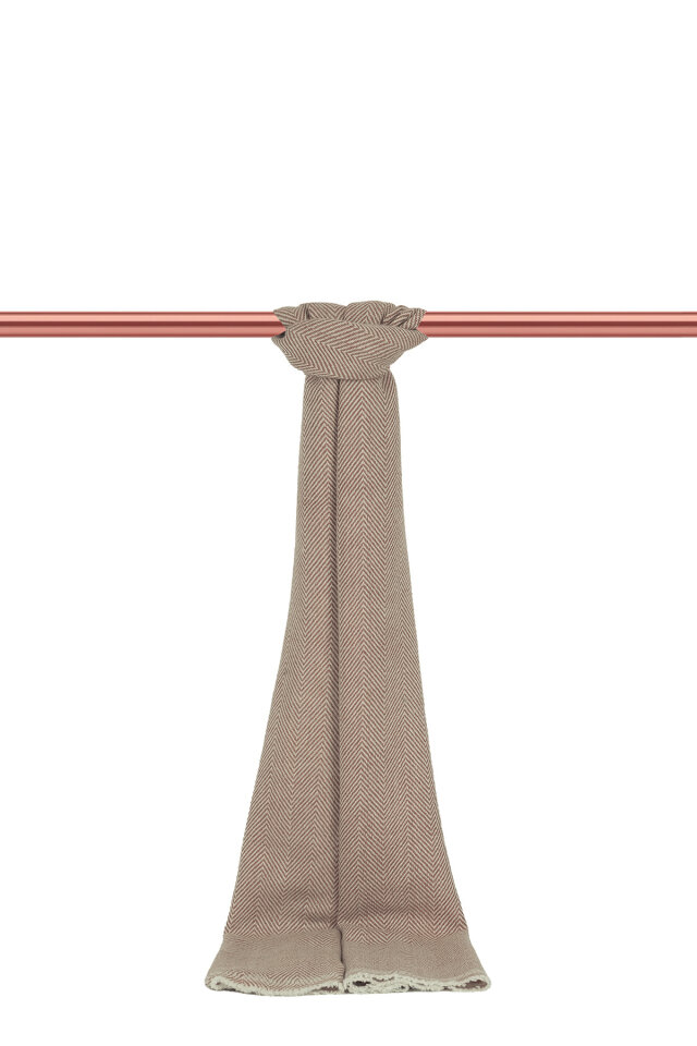 Sütlü Kahve Ekru Desenli Dar Yün Kaşkol - Bursa İpek