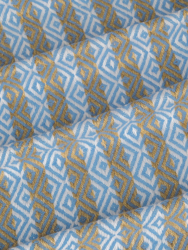 Turkuaz Bej Desenli Dar Yün Kaşkol - 3